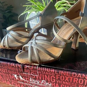 Very Fine Latin Ballroom Salsa dance Gold Strappy Women's shoes Heels 6.5